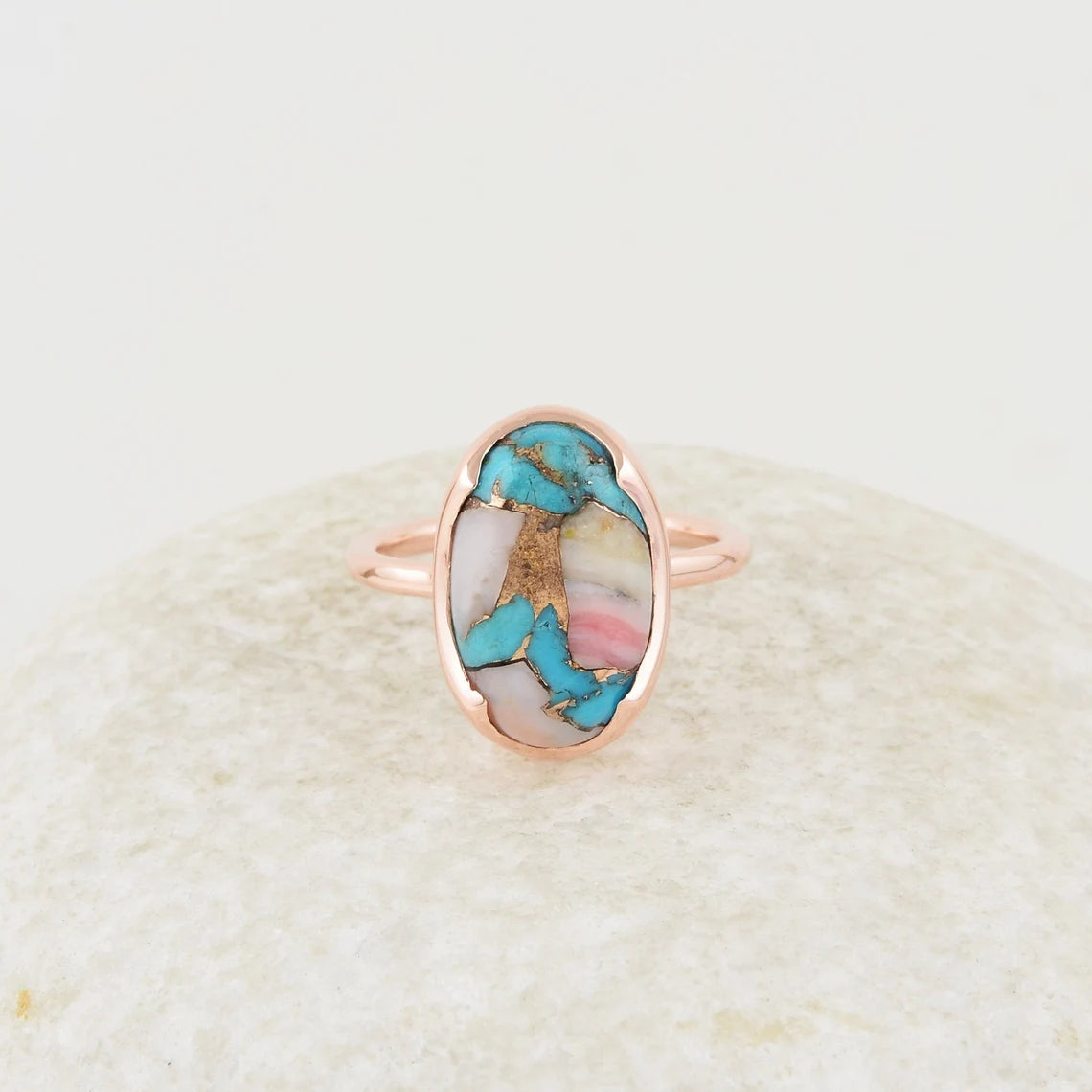 Turquoise Ring - Solid Silver - Turquoise Copper Oval - Gold Plated Ring - Artisan Jewelry - Gift For Grand Daughter - Jewelry For Everyday