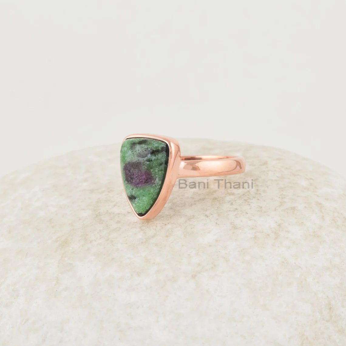 Ruby Zoisite Ring - 925 Silver - Handmade Ring - Artisan Jewelry - 8x12mm Trillion Gemstone - Rose Gold - Jewelry for Mother - Gift for Lady