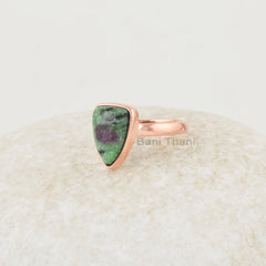 Ruby Zoisite Ring - 925 Silver - Handmade Ring - Artisan Jewelry - 8x12mm Trillion Gemstone - Rose Gold - Jewelry for Mother - Gift for Lady