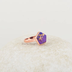 Purple Copper Turquoise 11x11mm Star Shape Rose Gold Gemstone Ring, Elegant Purple Turquoise Silver Bezel Set Ring Gift For Wife