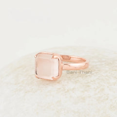 Morganite Ring - 925 Sterling Silver - 9mm Rose Gold Plated - Prong Set - Personalized Jewelry - Jewelry for Wedding - Gift for Girlfriend