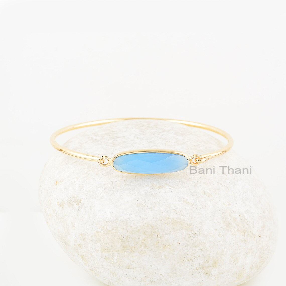 Blue Chalcedony Bracelet - Solid Silver - Gold Plated Bracelet - 7x25mm Oval - Bestseller Jewelry - Gift For Healing - Jewelry For Loved One