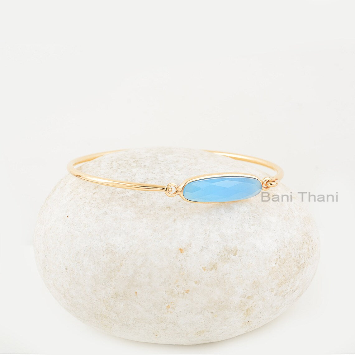 Blue Chalcedony Bracelet - Solid Silver - Gold Plated Bracelet - 7x25mm Oval - Bestseller Jewelry - Gift For Healing - Jewelry For Loved One