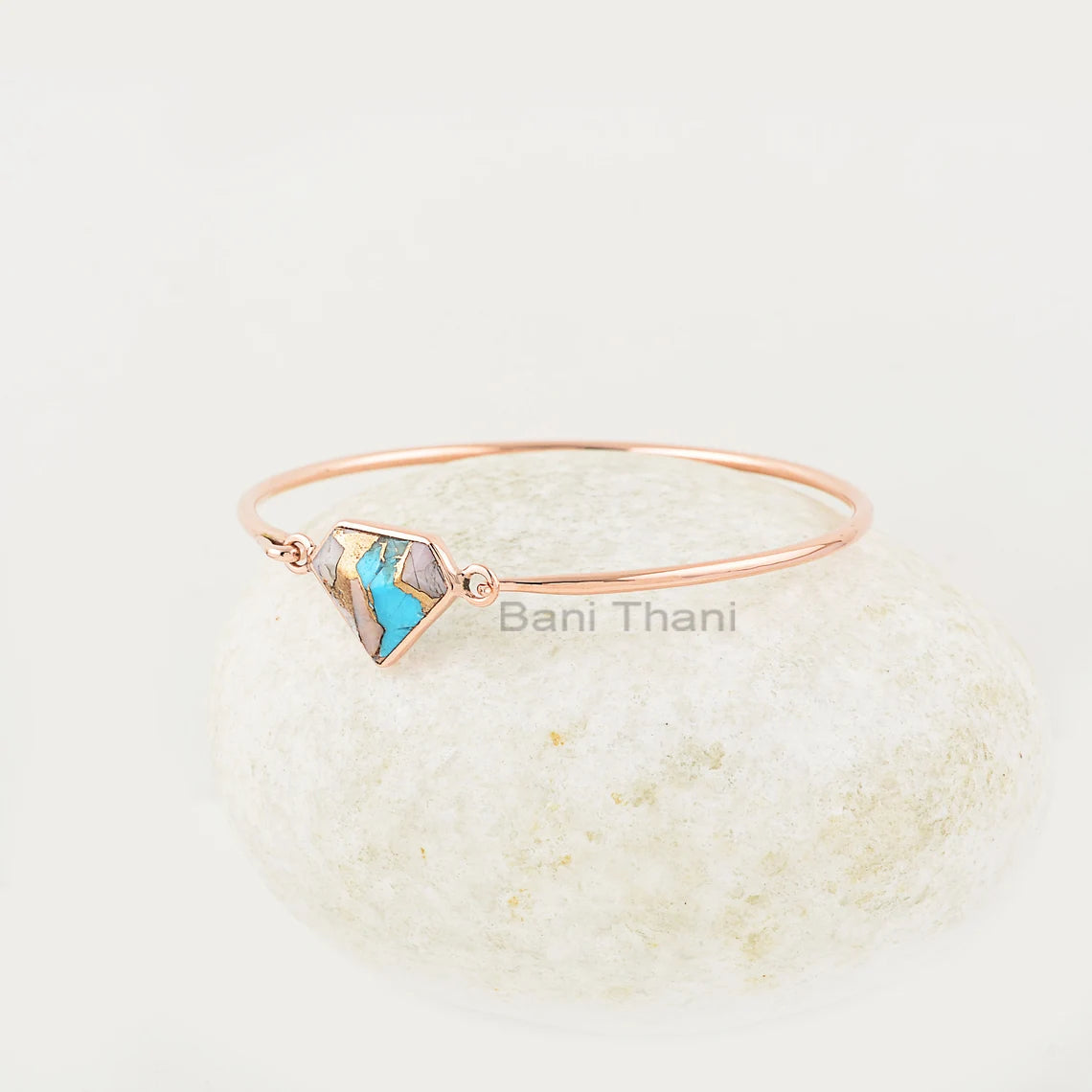 Pink Opal Turquoise Bracelet - Solid Silver - Gemstone Bangle - 13x16mm Diamond - Healing Jewelry - Gift For Healing - Jewelry for Date