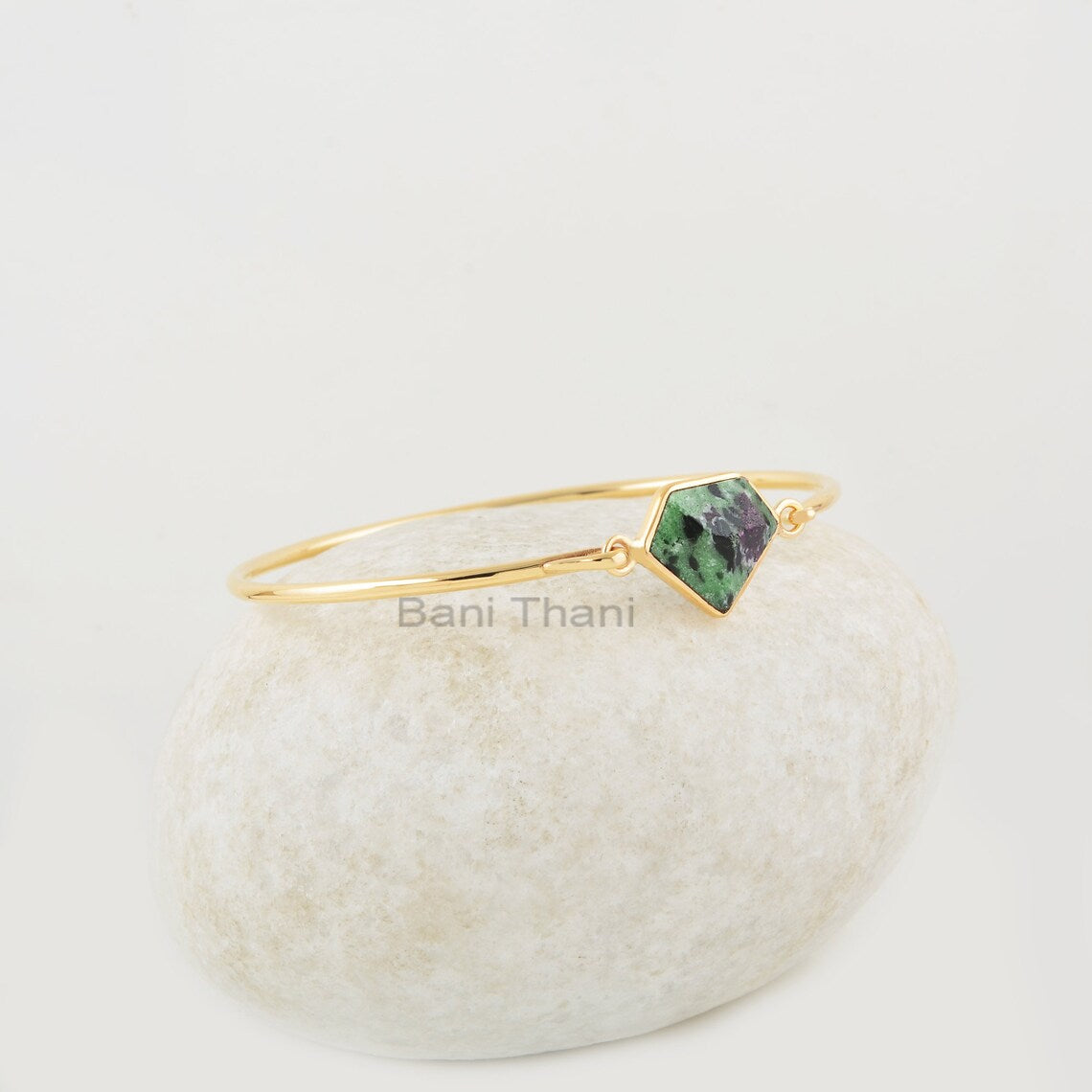 Ruby Zoisite Bracelet, Ruby Zoisite 13x16mm Diamond Shape Gemstone Silver Bangle, Multi-Color Gemstone Gold Plated Bangle, Anniversary Gift