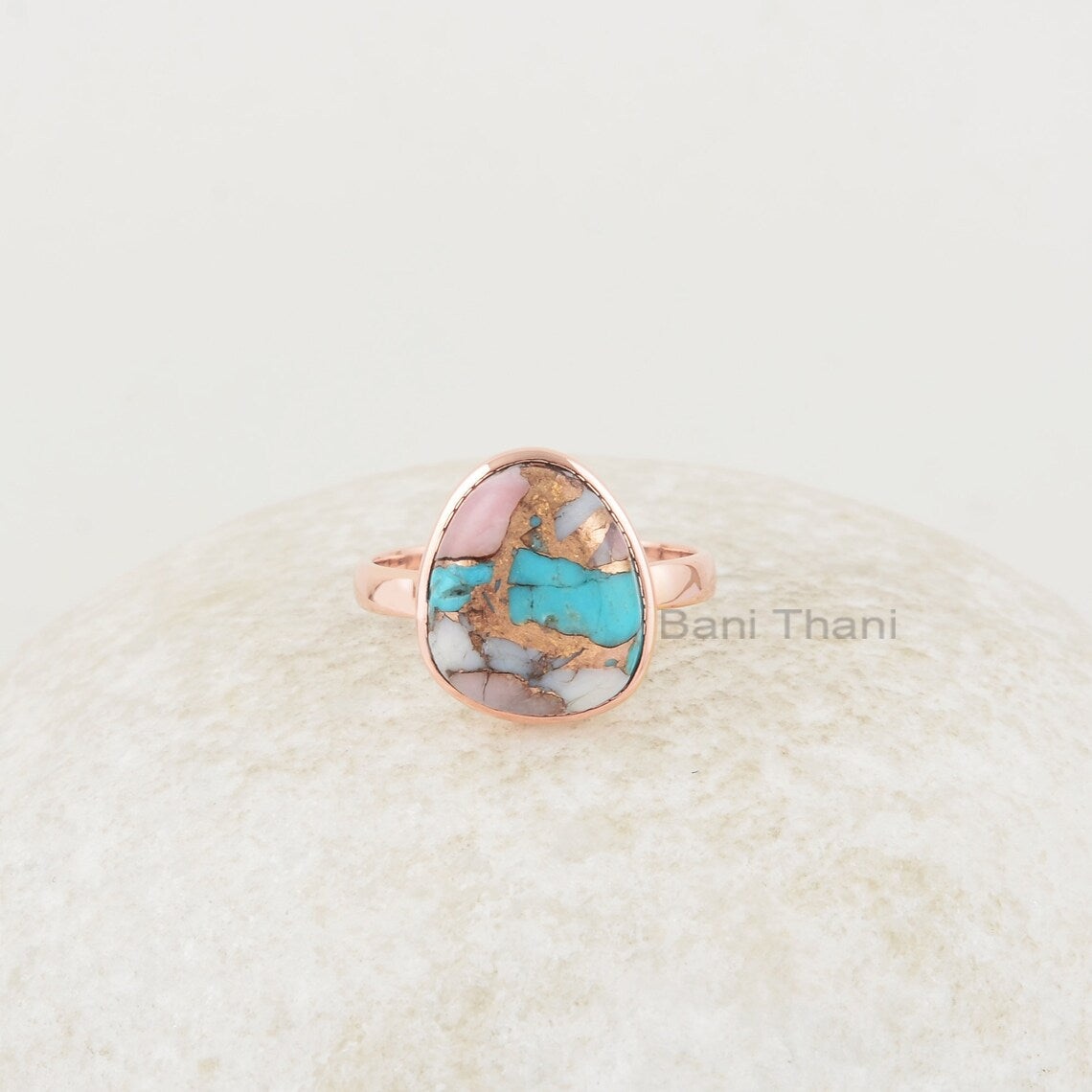 Pink Opal Ring - Sterling Silver Ring - Turquoise Stone Jewelry - Rose Gold Plated - Gift for new beginning - Jewelry for loved ones