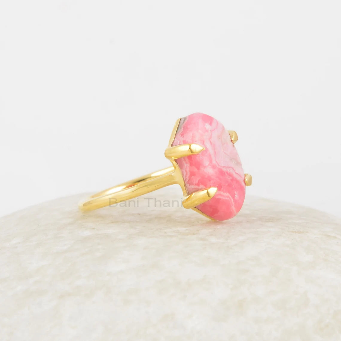 Rhodochrosite Ring - Pure Silver - Handmade Ring - 8x15mm Hexagon Gemstone- Artisan Jewelry - Jewelry for Young Mom - Gift for Sister In Law