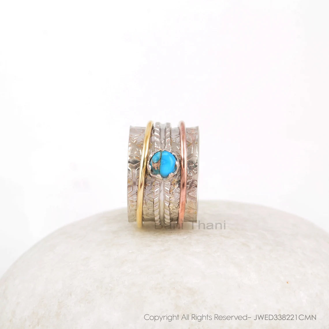 Blue Copper Turquoise Spinner Ring - Boho Ring - 5x5mm Round - 925 Silver - Artisan Jewelry - Jewelry For Anniversary - Gift For Mothers Day