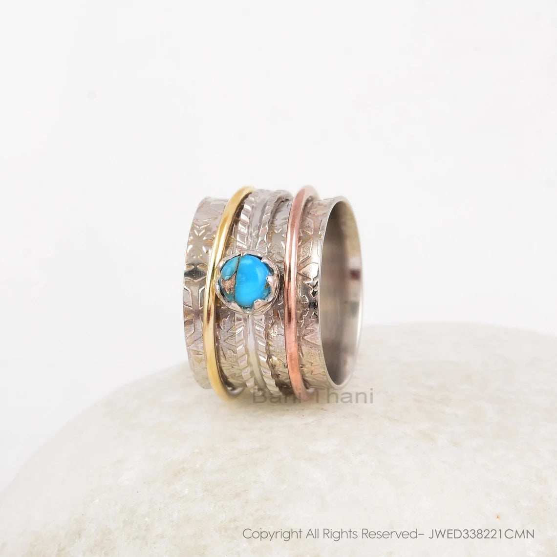 Blue Copper Turquoise Spinner Ring - Boho Ring - 5x5mm Round - 925 Silver - Artisan Jewelry - Jewelry For Anniversary - Gift For Mothers Day