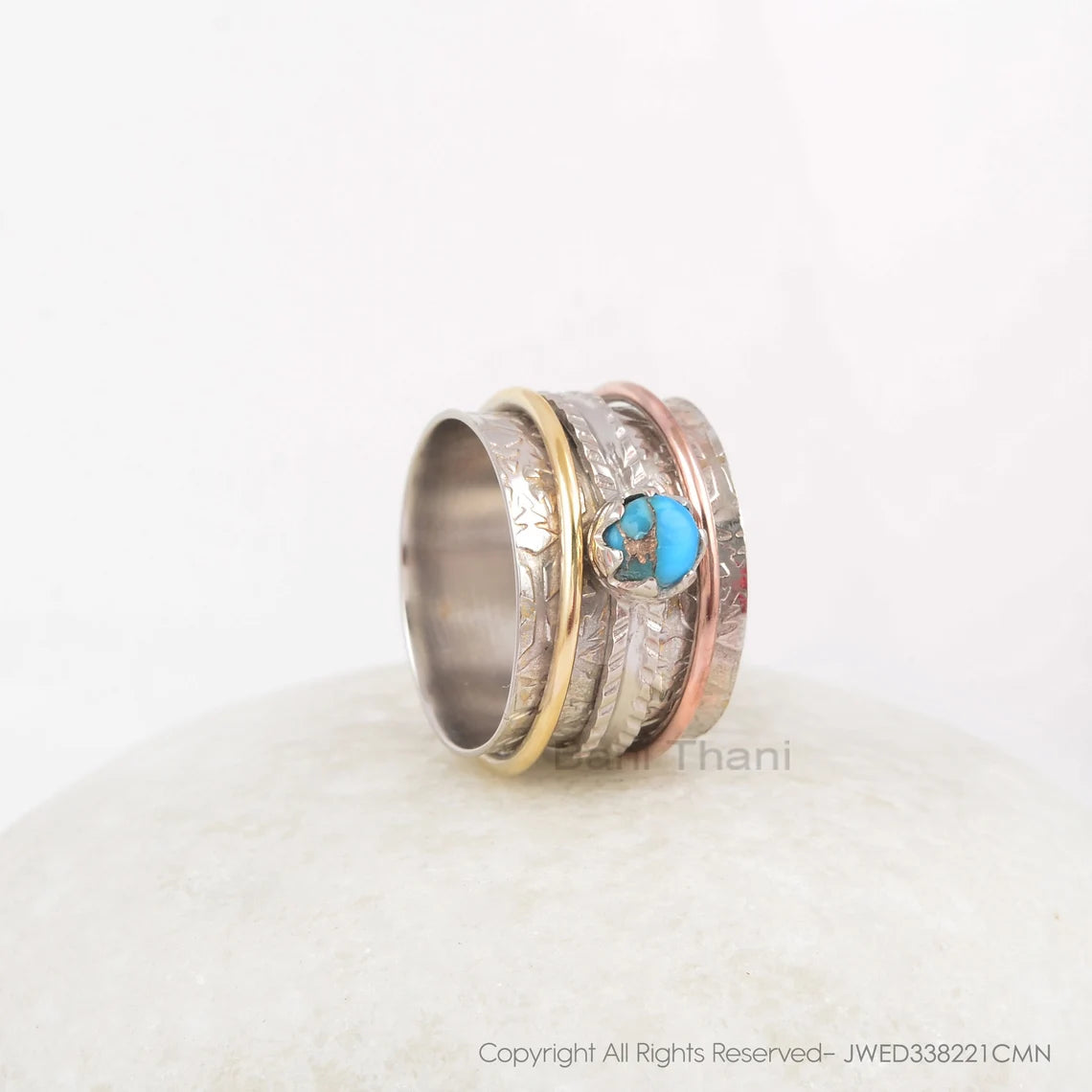 Blue Copper Turquoise Spinner Ring - Boho Ring - 5x5mm Round - 925 Silver - Artisan Jewelry - Jewelry For Anniversary - Gift For Mothers Day