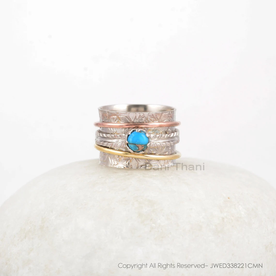 Blue Copper Turquoise Spinner Ring - Boho Ring - 5x5mm Round - 925 Silver - Artisan Jewelry - Jewelry For Anniversary - Gift For Mothers Day