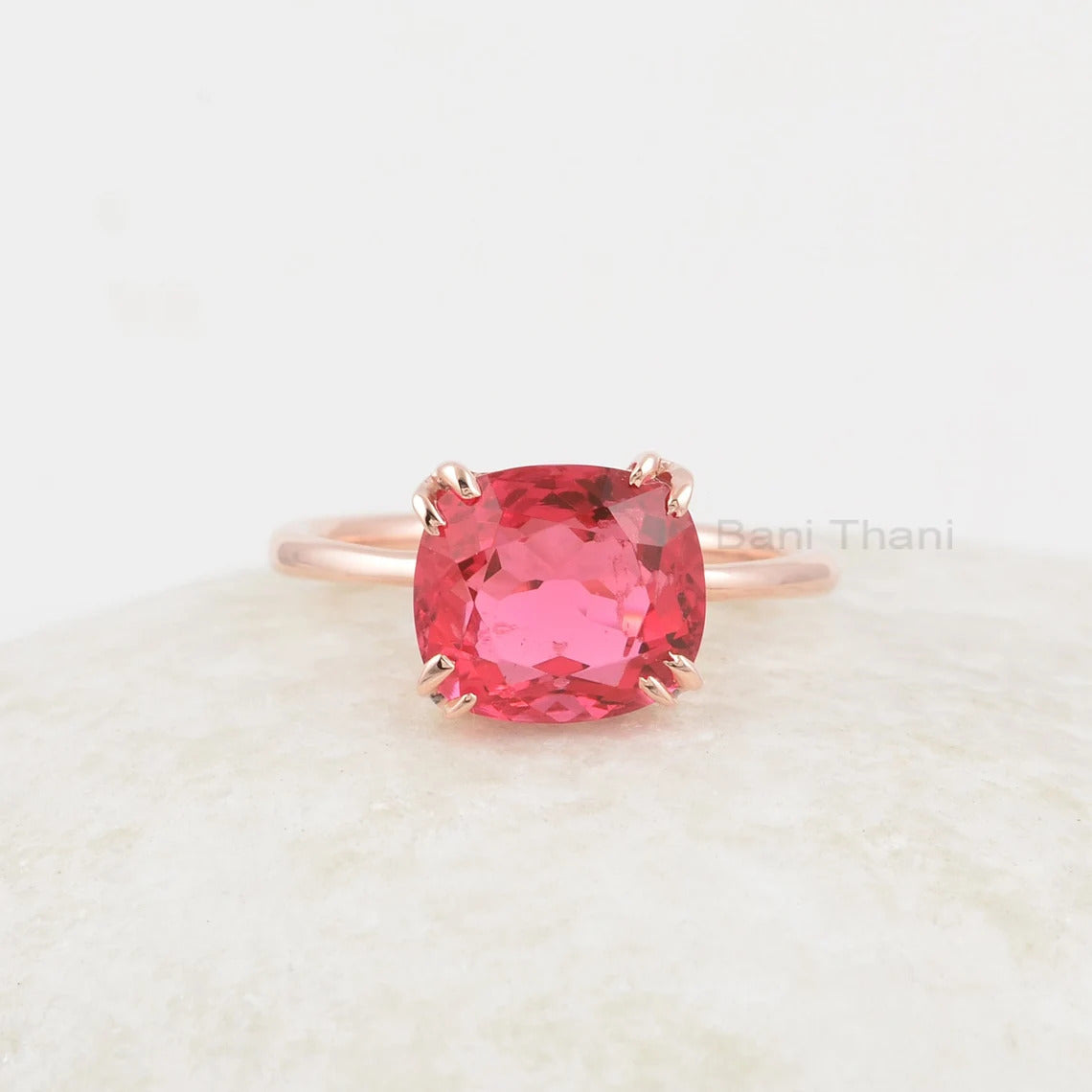 Padparadscha Sapphire Ring, 925 Sterling Silver Rings, Padparadscha Quartz 9x10mm Cushion Shape Gemstone Ring, Rose Gold Plated Silver Ring For Women