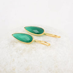 Beautiful Green Onyx Gemstone Earring, Long Pear 8x25mm Pear Shape Gemstone, Micron Gold Plated, 925 Sterling Silver Earring, Best for Gift