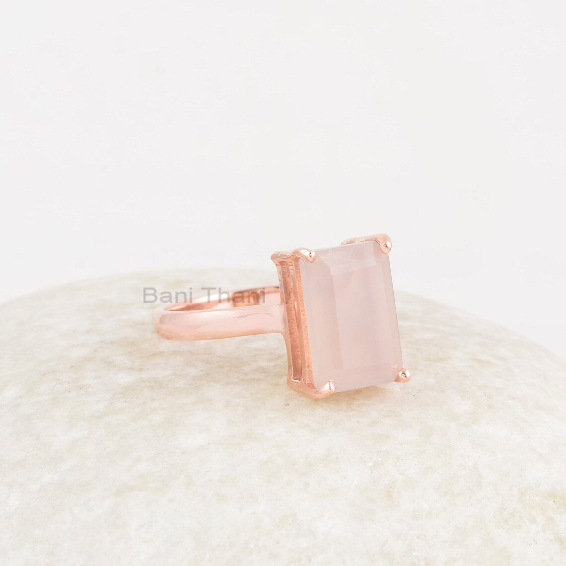 Pink Chalcedony Ring - Rose Gold Plated Ring - 8x12mm Cushion - 925 Silver - Modern Jewelry - Gift For Young Women - Jewelry For The Beach