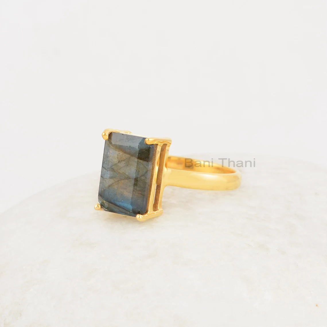 Labradorite Ring - Sterling Silver Jewelry - 8x12mm Gemstone Rings - Gold Plated Rings - Anniversary Gift Ring for Wife - Trendy Jewelry