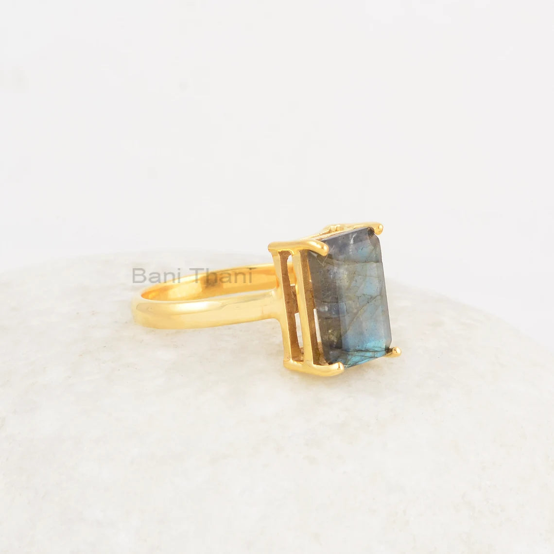 Labradorite Ring - Sterling Silver Jewelry - 8x12mm Gemstone Rings - Gold Plated Rings - Anniversary Gift Ring for Wife - Trendy Jewelry