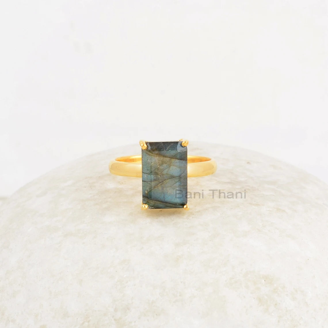 Labradorite Ring - Sterling Silver Jewelry - 8x12mm Gemstone Rings - Gold Plated Rings - Anniversary Gift Ring for Wife - Trendy Jewelry