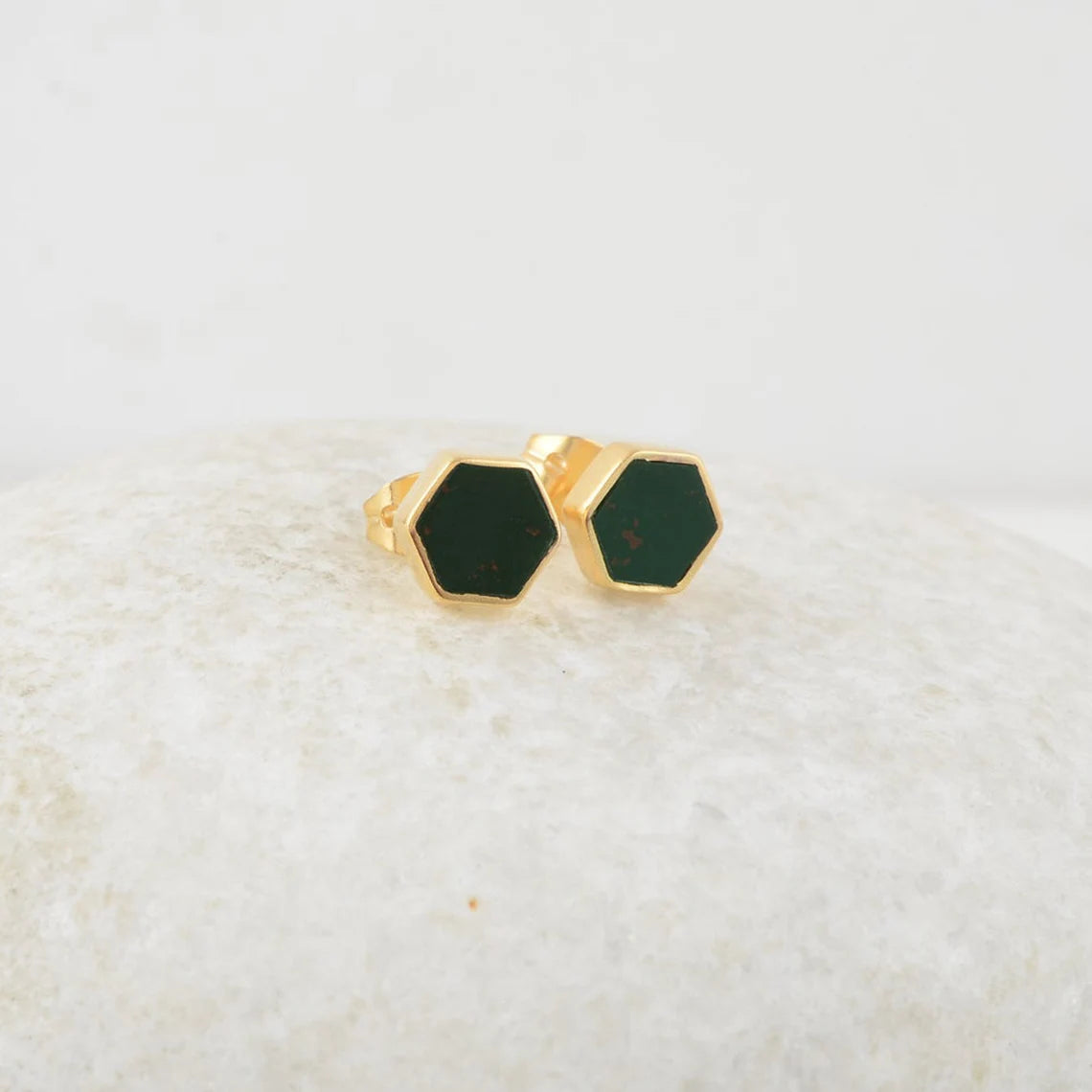 Bloodstone Stud Earrings - Sterling Silver - Gemstone Studs - 6mm Hexagon - Matching Jewelry - Gift For Ladies - Jewelry For Graduate