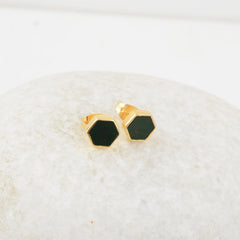 Bloodstone Stud Earrings - Sterling Silver - Gemstone Studs - 6mm Hexagon - Matching Jewelry - Gift For Ladies - Jewelry For Graduate