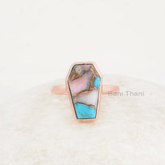 Turquoise Ring - Sterling Silver - Turquoise Copper Coffin Ring - Gemstone Ring - Wholesale Jewelry - Gift For Christmas -Jewelry For Artist