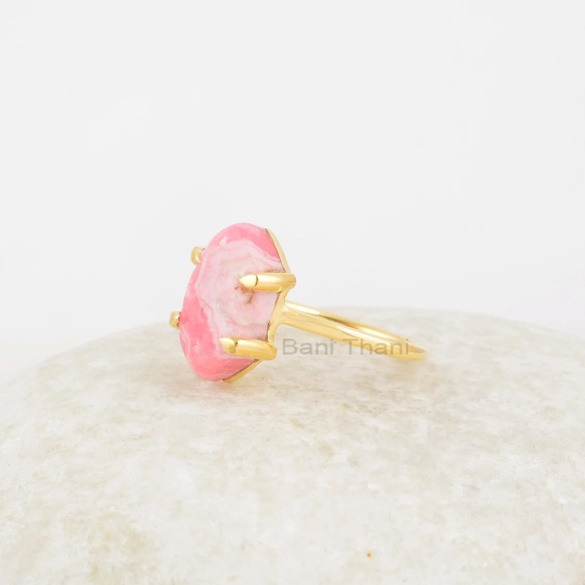 Rhodochrosite Ring - Pure Silver - Handmade Ring - 8x15mm Hexagon Gemstone- Artisan Jewelry - Jewelry for Young Mom - Gift for Sister In Law