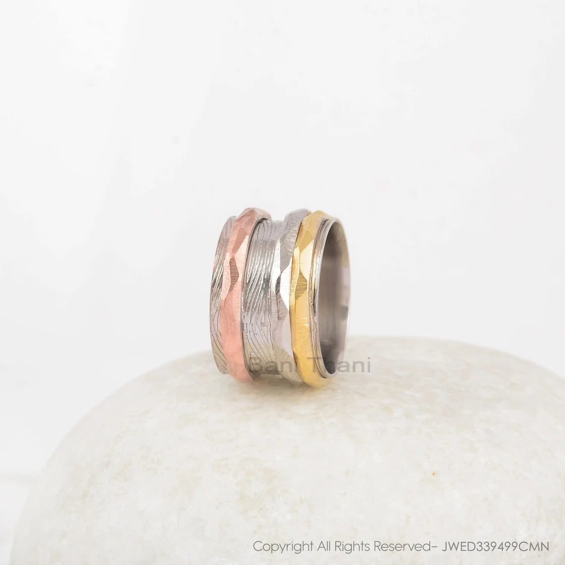 Two Tone Spinner Band - Gold Plated Boho Ring - Solid Silver - Anxiety Ring - Spinner Jewelry - Jewelry For Prom - Gift For Anniversary