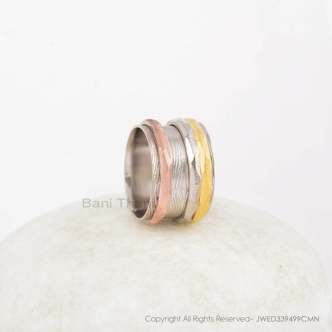 Two Tone Spinner Band - Gold Plated Boho Ring - Solid Silver - Anxiety Ring - Spinner Jewelry - Jewelry For Prom - Gift For Anniversary