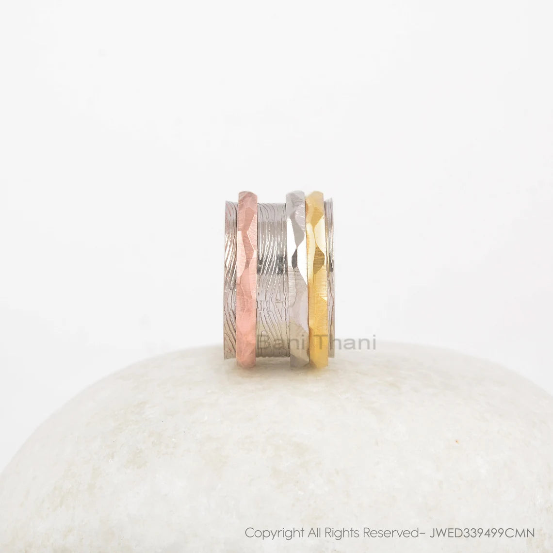 Two Tone Spinner Band - Gold Plated Boho Ring - Solid Silver - Anxiety Ring - Spinner Jewelry - Jewelry For Prom - Gift For Anniversary