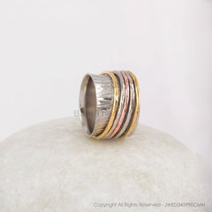 Boho Spinner Ring - Textured Boho Ring - Sterling Silver - Five Band Spinner - Custom Jewelry - Jewelry For Young Mom - Gift For Writer