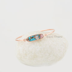 Turquoise Pink Opal Bangle - 925 Sterling Silver - Rose Gold Plated Bracelet - 9x18mm Hexagon- Gift For Girls - Jewelry for Date