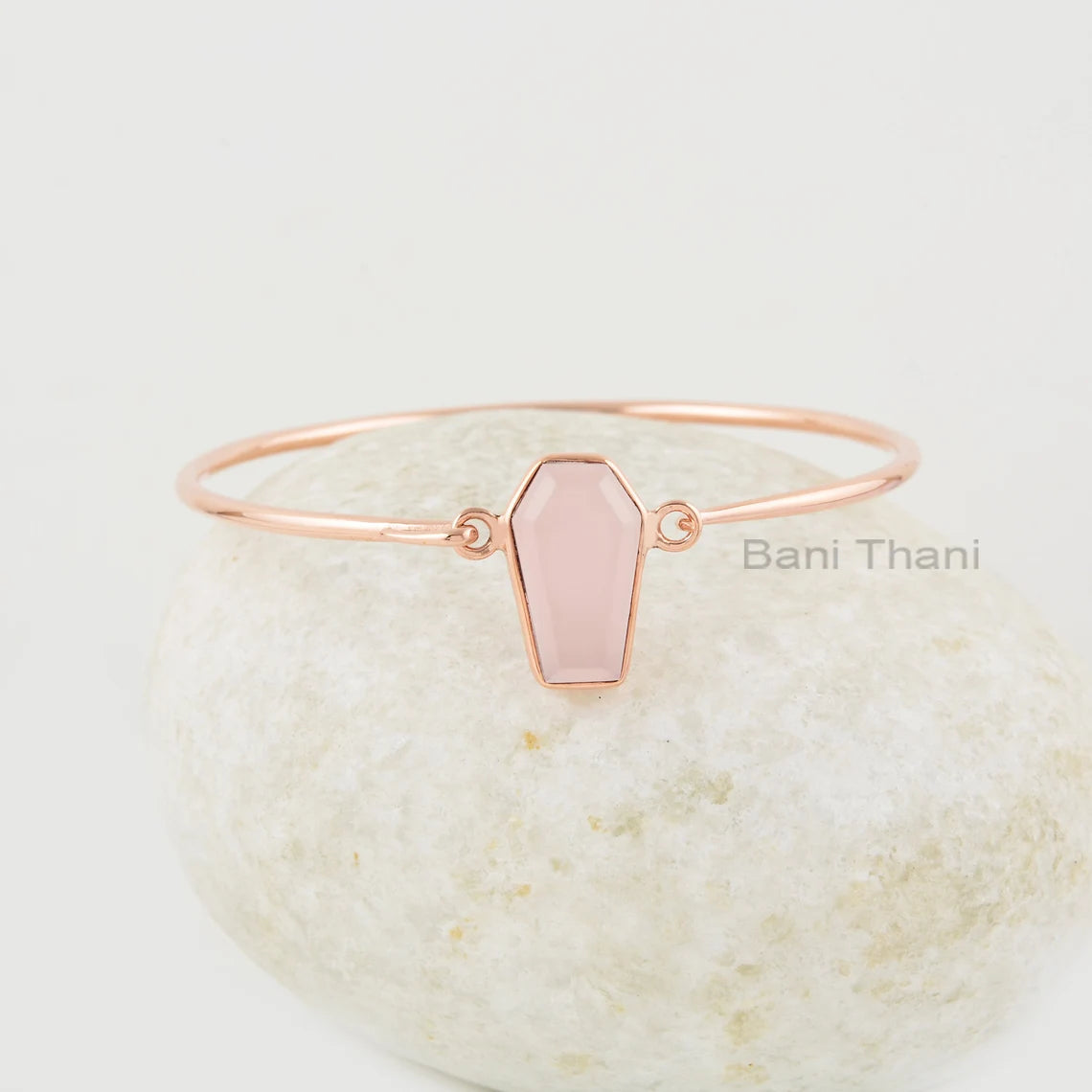 Pink Chalcedony Bracelet, Pink Chalcedony 10x17mm Coffin Shape Silver Gemstone Bracelet, Rose Gold Plated Bracelets Gift For Girlfriends