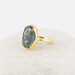 Azurite Copper Ring - Azurite Copper 10x16mm Oval Ring - Gemstone Ring - 925 Solid Silver - Gold Plated Ring - Bezel Ring - Gift For Mom