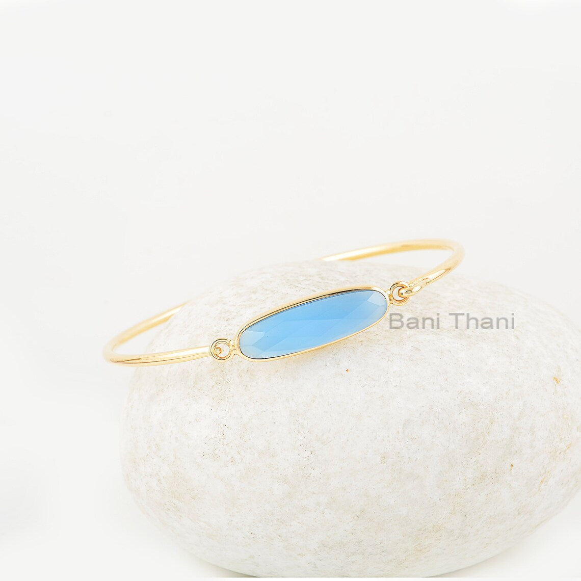 Blue Chalcedony Bracelet - Solid Silver - Gold Plated Bracelet - 7x25mm Oval - Bestseller Jewelry - Gift For Healing - Jewelry For Loved One