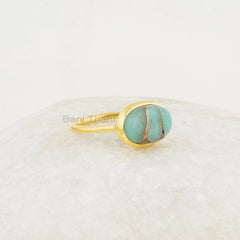 Copper Amazonite Ring - 8x12mm Oval - 925 Solid Silver - Gold Plated Ring - Party Wear Jewelry - Gift for Teens - Jewelry for Wedding Day