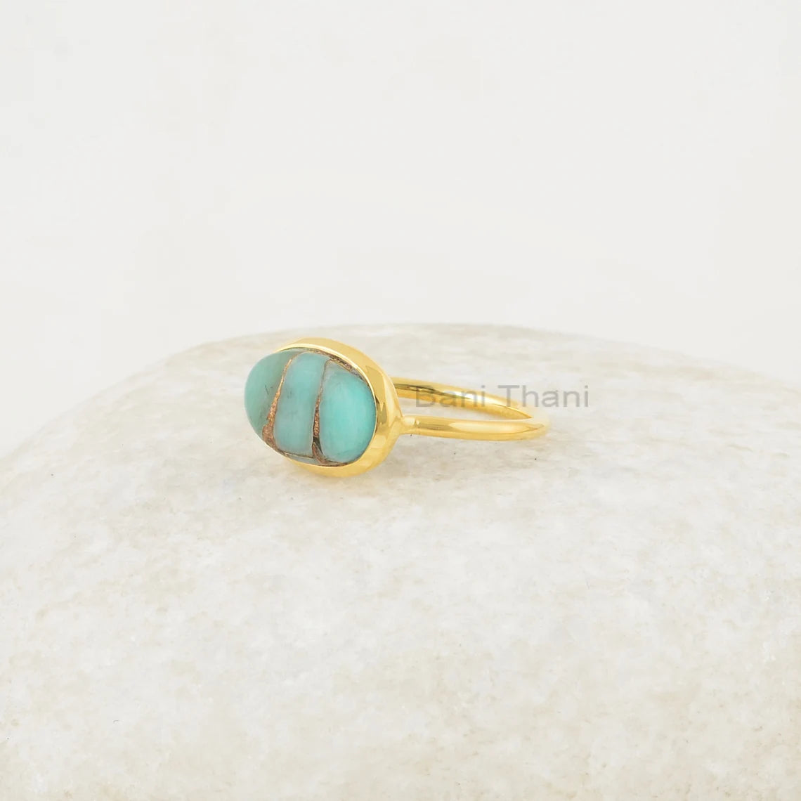 Copper Amazonite Ring - 8x12mm Oval - 925 Solid Silver - Gold Plated Ring - Party Wear Jewelry - Gift for Teens - Jewelry for Wedding Day