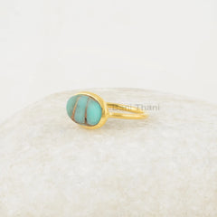 Copper Amazonite Ring - 8x12mm Oval - 925 Solid Silver - Gold Plated Ring - Party Wear Jewelry - Gift for Teens - Jewelry for Wedding Day