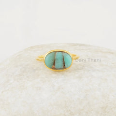 Copper Amazonite Ring - 8x12mm Oval - 925 Solid Silver - Gold Plated Ring - Party Wear Jewelry - Gift for Teens - Jewelry for Wedding Day