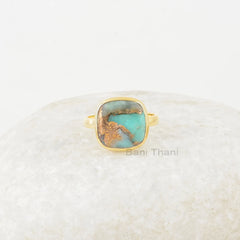 Copper Amazonite Ring - Sterling Silver - 12mm Gemstone Ring - Amazonite Cushion - Designer Jewelry - Jewelry For Her - Gift For Family