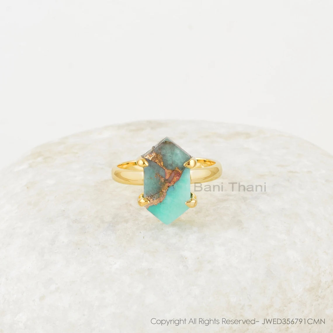 Amazonite Ring - 925 Silver - Handmade Ring - 8x15mm Hexagon - Gold Plated Ring - Fashion Jewelry - Gift For Besties - Jewelry For Sister