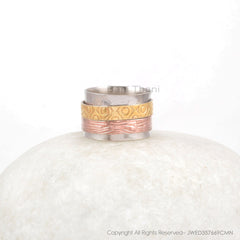 Textured Spinner Band - Thumb Ring - Rose Gold Plated - Boho Ring - 925 Sterling Silver - Spinner Ring - Meditation Jewelry