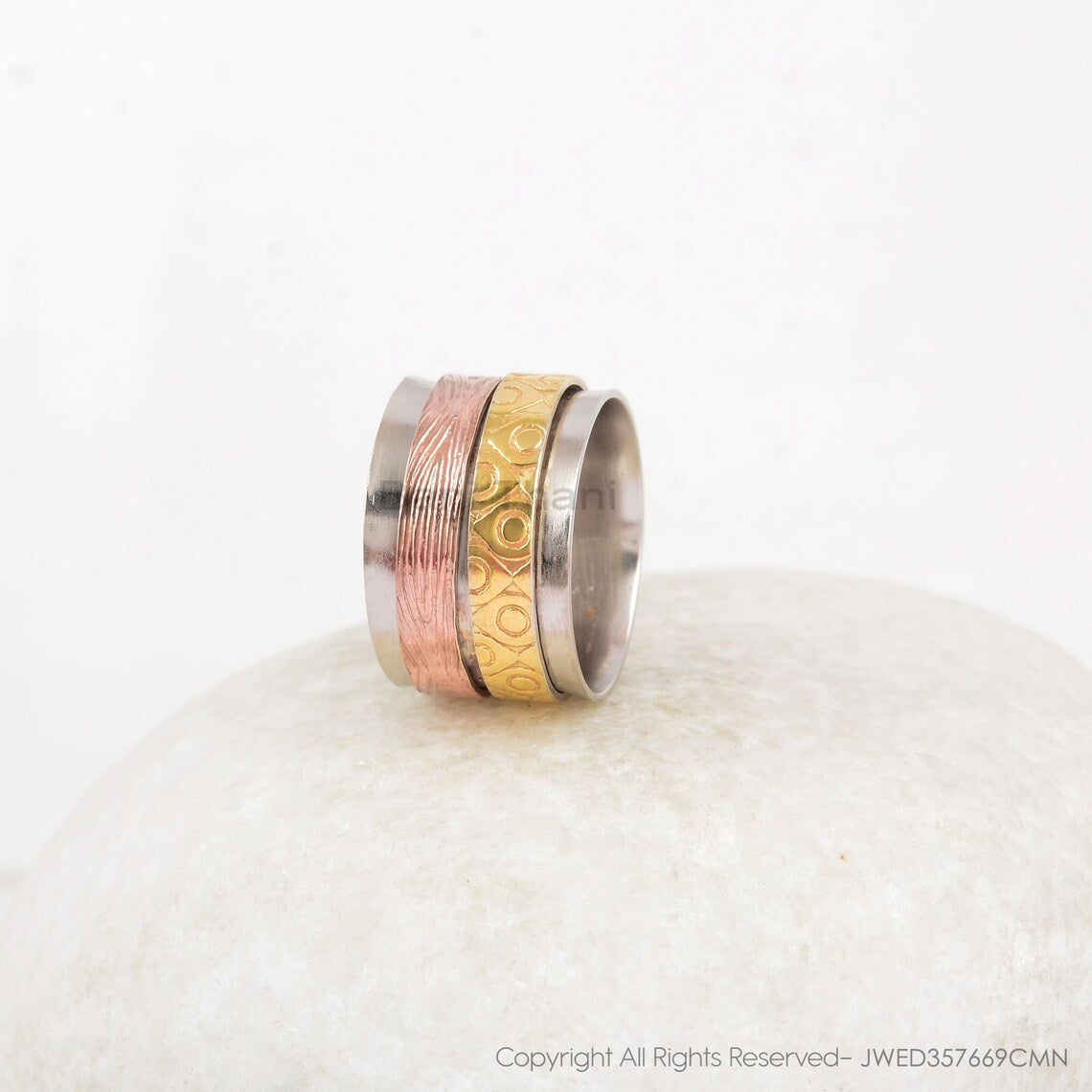 Textured Spinner Band - Thumb Ring - Rose Gold Plated - Boho Ring - 925 Sterling Silver - Spinner Ring - Meditation Jewelry