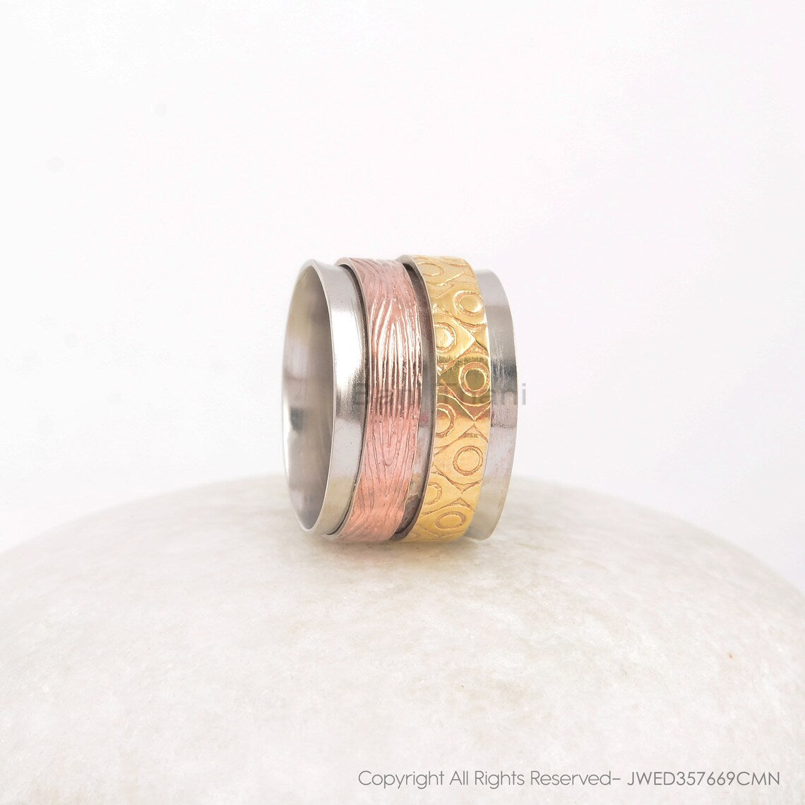 Textured Spinner Band Thumb Ring Rose Gold Plated Boho Ring