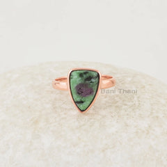 Ruby Zoisite Ring - 925 Silver - Handmade Ring - Artisan Jewelry - 8x12mm Trillion Gemstone - Rose Gold - Jewelry for Mother - Gift for Lady