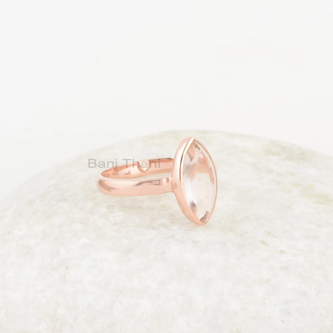 Marquise Ring, Morganite Quartz 7x14mm Gemstone Ring, 925 Sterling Silver Bezel Ring, Rose Gold Plated Ring For Women