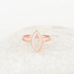 Marquise Ring, Morganite Quartz 7x14mm Gemstone Ring, 925 Sterling Silver Bezel Ring, Rose Gold Plated Ring For Women