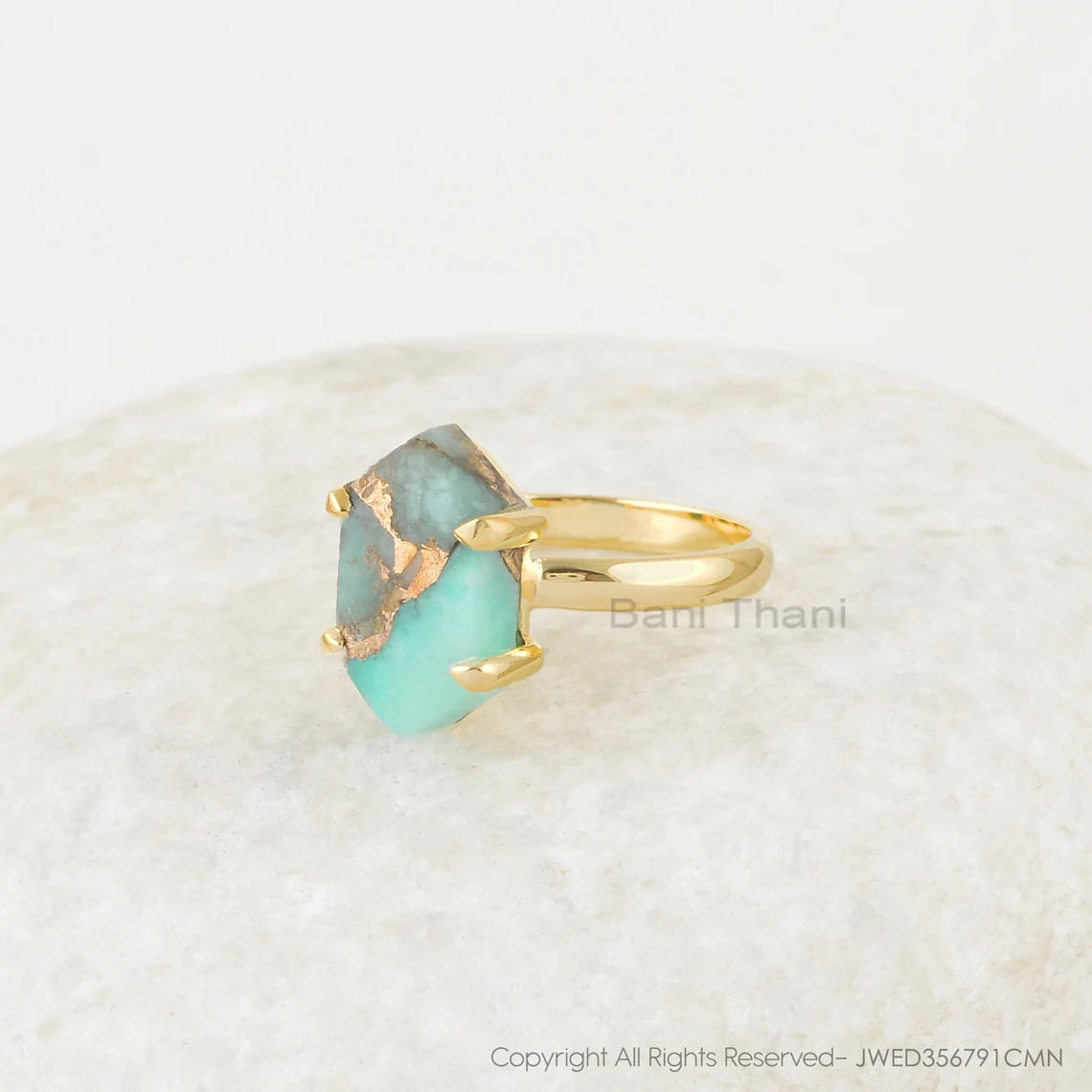 Amazonite Ring - 925 Silver - Handmade Ring - 8x15mm Hexagon - Gold Plated Ring - Fashion Jewelry - Gift For Besties - Jewelry For Sister