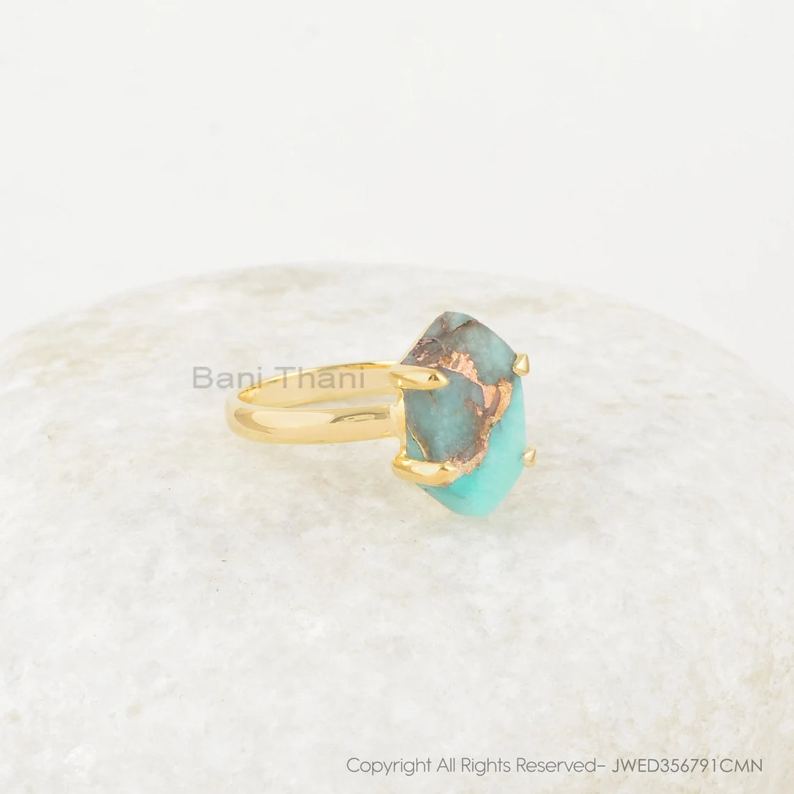 Amazonite Ring - 925 Silver - Handmade Ring - 8x15mm Hexagon - Gold Plated Ring - Fashion Jewelry - Gift For Besties - Jewelry For Sister