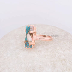 Rectangle Gemstone Ring, Pink Opal Copper Turquoise 6x18mm Rectangle Shape Ring, Rose Gold Plated Ring, Prong Setting Ring, 925 Silver Ring