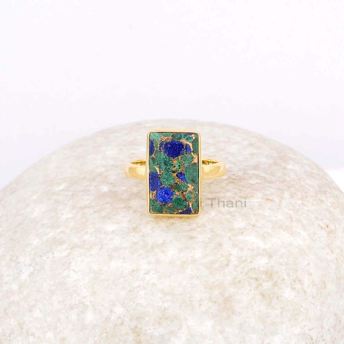 Copper Azurite Ring - 925 Silver - Handmade Ring - Azurite Copper 9x15mm Rectangle - Elegant Jewelry - Jewelry For The Brides - Gift For Her