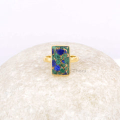 Copper Azurite Ring - 925 Silver - Handmade Ring - Azurite Copper 9x15mm Rectangle - Elegant Jewelry - Jewelry For The Brides - Gift For Her